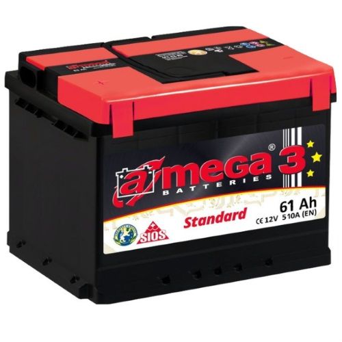 Аккумулятор A-mega Standard 6СТ-61 (61 A/h), 510A R+