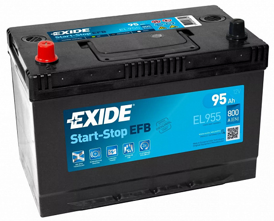 EXIDE EL955 Аккумулятор Exide Start-Stop EFB EL955 (95A/h), 800А L+