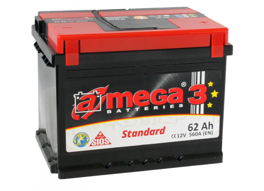 Аккумулятор A-mega Standard 6СТ-62 (62 А/h), 560А L+